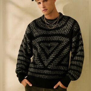 Vintage Black & Gray Crew Neck Sweater | Retro Knit Size S Men’s